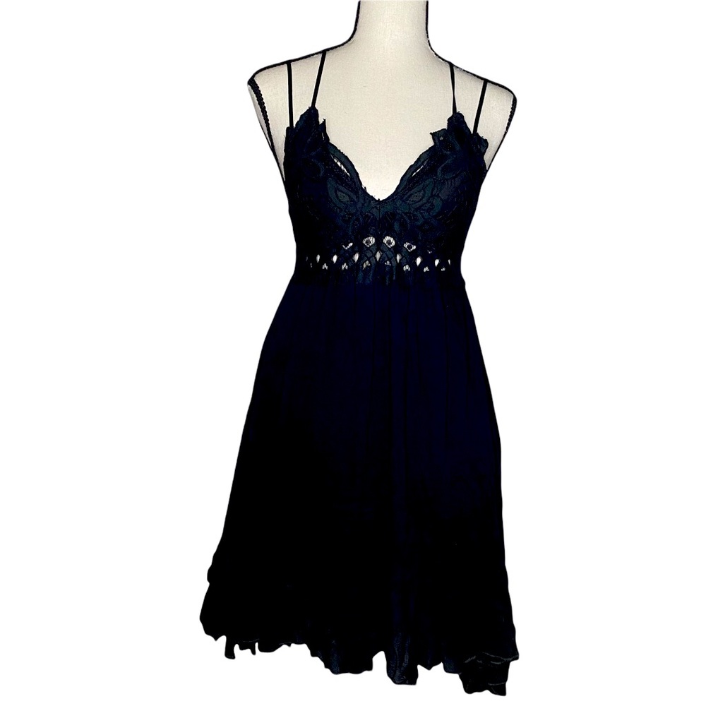 Black embroidered boho dress